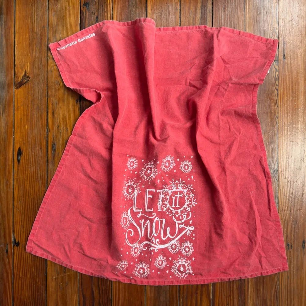 Vintage 90s Jeanetta Gonzales Let It Snow printed large tea towel